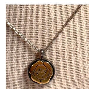 Silpada Sterling Silver Rare & HTF Bronzed Etched Rose Pendant Necklace N2430